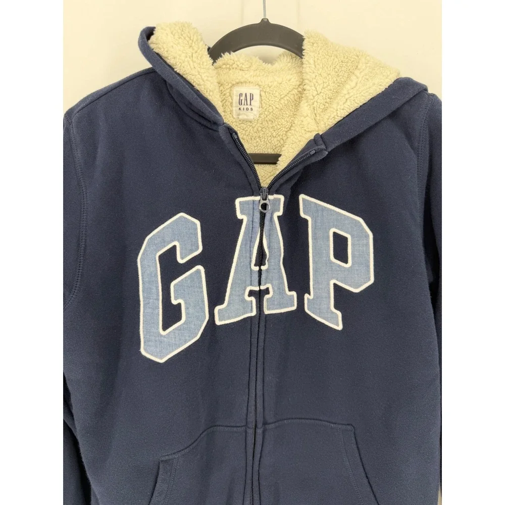 Gap Kids Navy Blue Sherpa Lined Full Zip Logo Hoodie Sweatshirt XXL 14-16